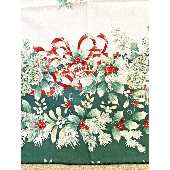 Christmas Tablecloth Holly Berry Bells Ornaments Greenery Cotton Blend Oval - Picture 7 of 9